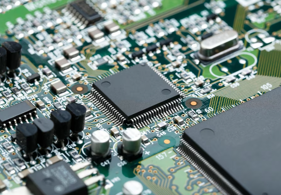 electronic circuit board with CPU microchip and other electronic components