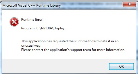 Screenshot of the prompt from Microsoft Visual C++ Runtime Library