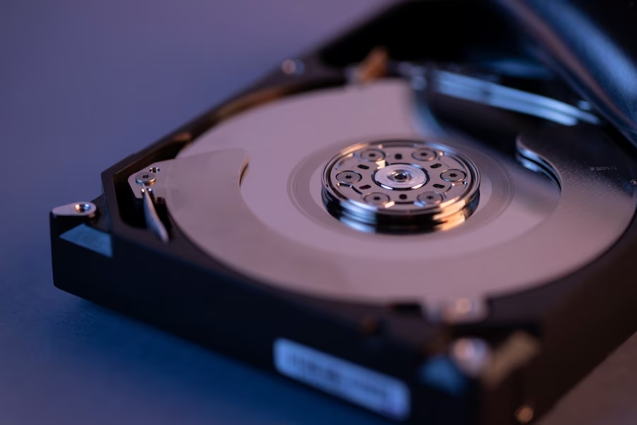 Close-up view of a hard drive